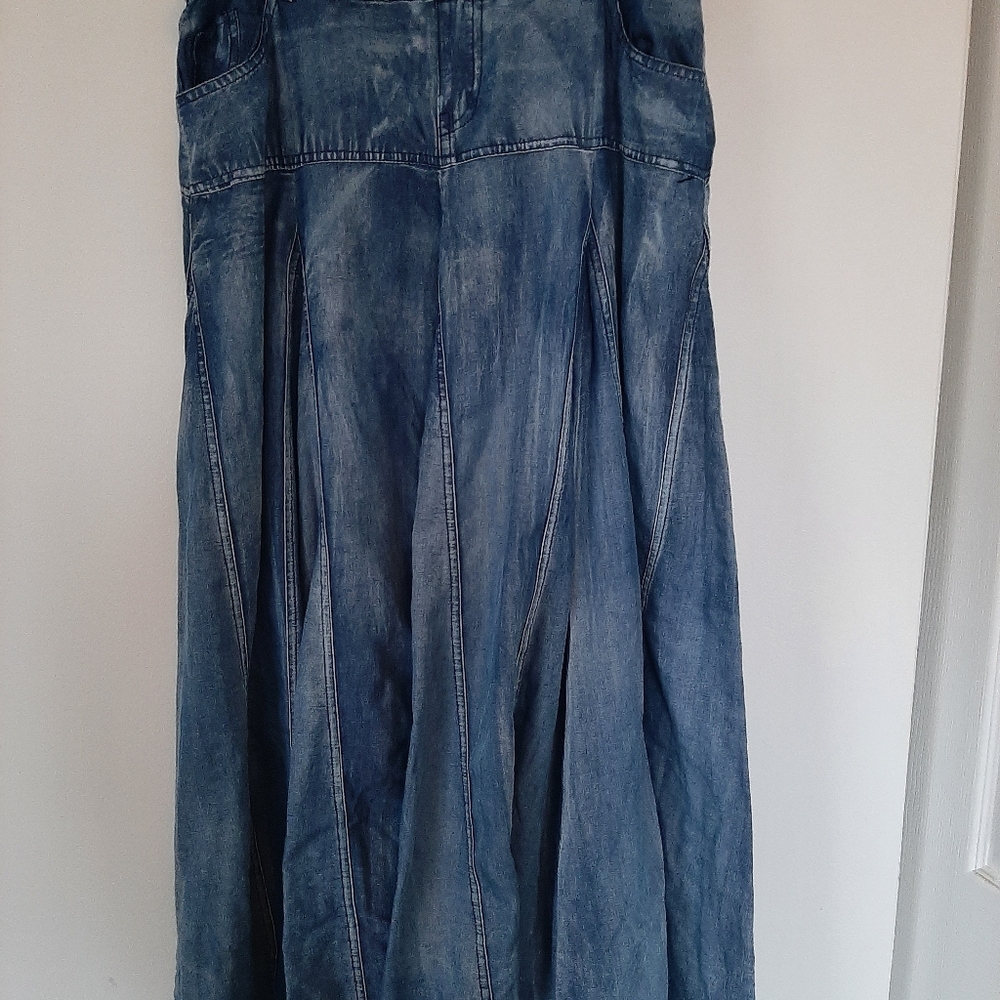 Juliette Cotton denim print long skirt